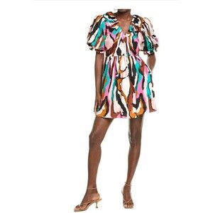 CROSBY by MOLLIE BURCH Mini Dress Sz M Puff Sleeve Stripe Going Out Party Resort